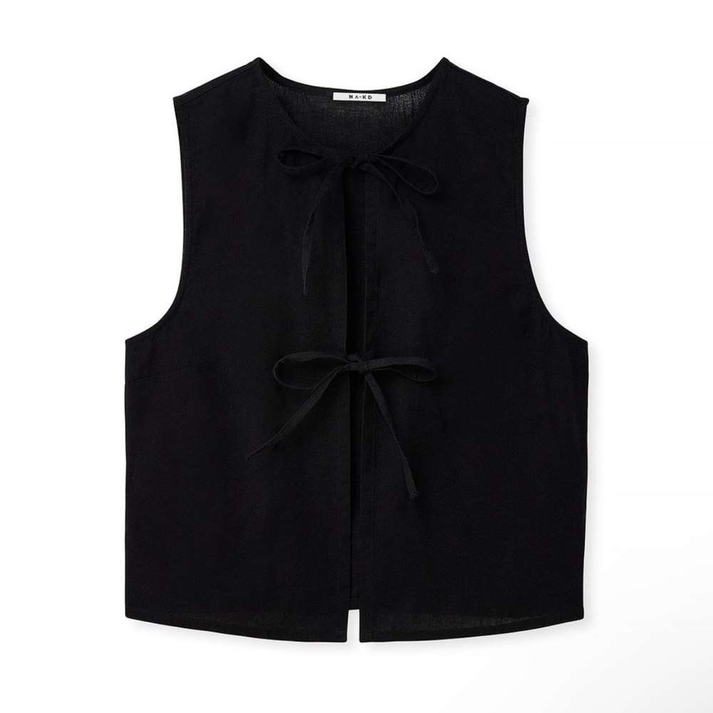 NA-KD Sleeveless Tie Detail Linen Blend Top